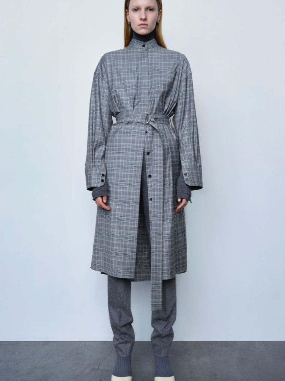 María mcmanus Gray Plaid Button-Front Belted Coat Dress size XS oversized